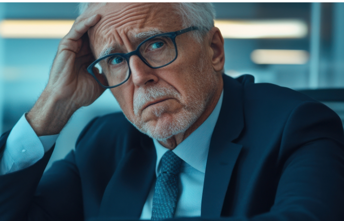 Male in suit looking worried